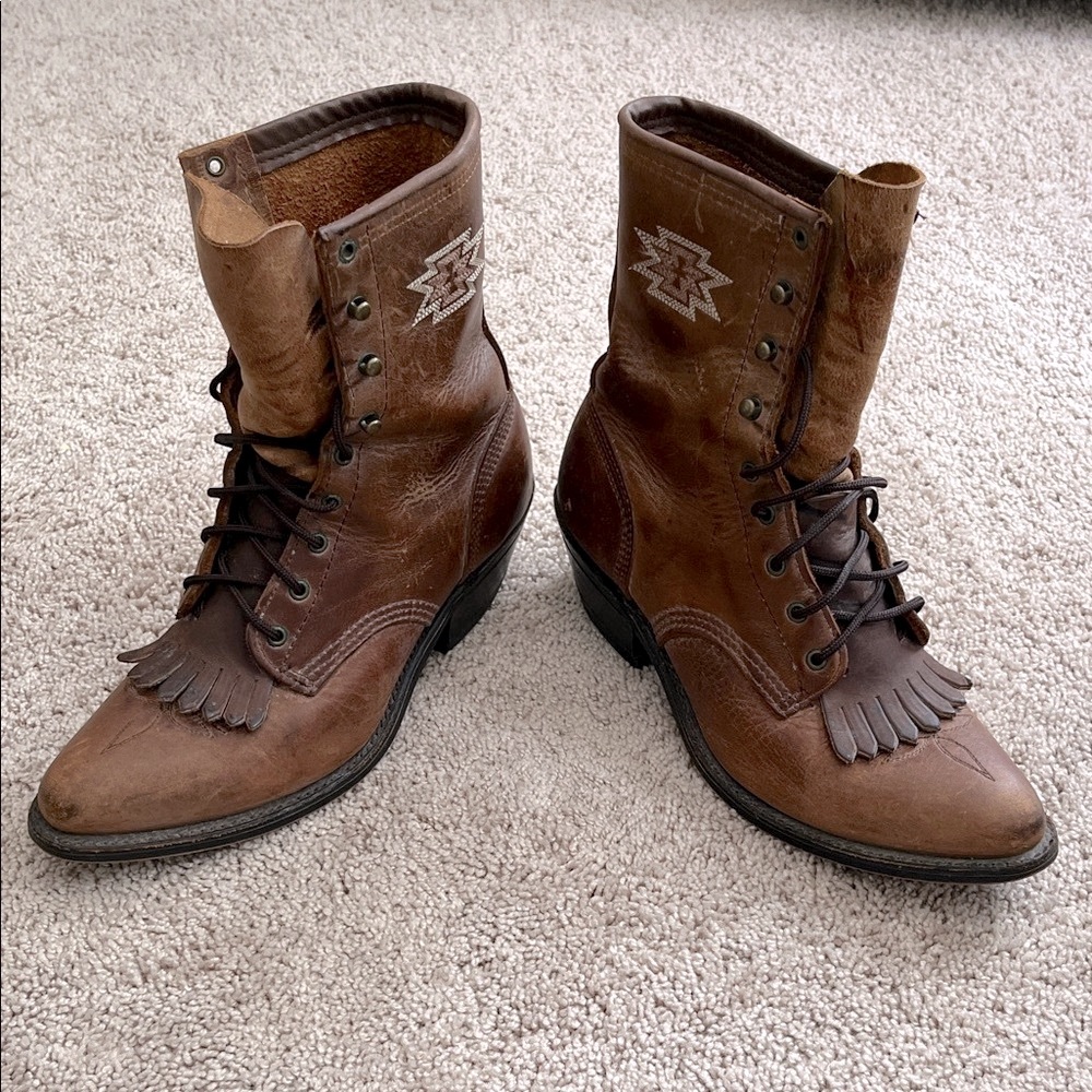 Vintage Brown Leather Lace-Up Boots